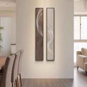 Large Framed Long Narrow Vertical Neutral Abstract Wall Art Set of 2, Beige Brown Modern Canvas Prints Paintings Artwork for Walls, Minimalist Pictures for Entryway Hallway Living Bedroom Wall Decor (8" W x 56" H, Flowing)