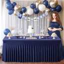2 Packs Navy Blue Table Clothes for 8 Foot Rectangle Tables, One-Piece Wrinkle Resistant Stretch Spandex Table Covers with Table Skirt for Event Banquet Wedding Birthday Party