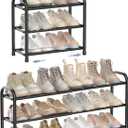 ENJOYBASICS Expandable Shoe Rack, 3 Tier Adjustable Shoe Organizer Shelf for Closet, Black Metal Free Standing Shoe Rack Storage for Small Space, Entryway