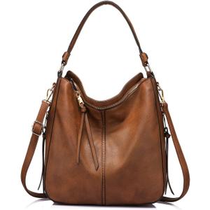Realer Hobo Crossbody Bags for Women Designer Faux Leather Hobo Handbags Retro Large Size Shoulder Bag Bucket Purse (Large-15.2 inch, Brown-gold Hardware)