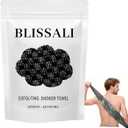 2 x Blissal Exfoliating Shower Towel 47", Premium Scrub Wash Cloth for Body Face, Blissal exfoliating Towels-Body Scrubber with 2 Sides for All Skin Types (Black)
