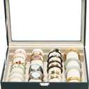 Bracelets Organizer Rods Bangles Display Holder, Clear See through Lid Leather Velvet Jewelry Storage Box Case for Women, 4 Rods Black Leather