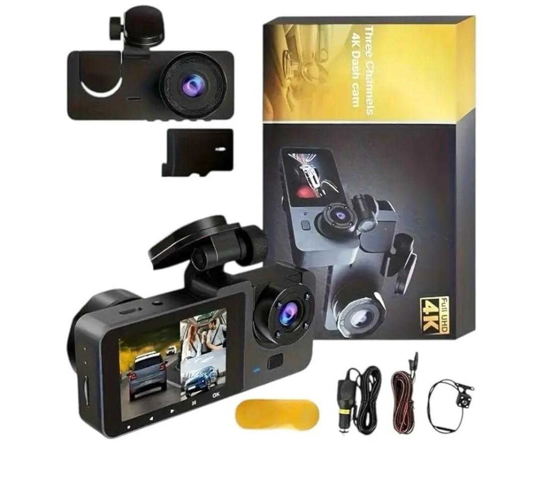 4K+1080P Ultra HD Car Dash Cam with 32GB SD Card - 3-Channel Front/Rear/Interior Camera, 4K Dash Cam with Motion Detection, 24H Parking Mode, WDR, G Sensor - Includes Mounting Hardware & Accessories
