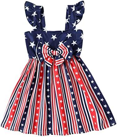 NUBEEHOHO Girls 4th of July Dress Toddler American Flag Flutter Sleeve Bowknot Sundress Baby Stars Stripes Patriotic Clothes, Size 6 years
