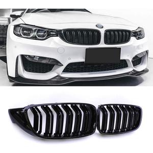 SNA F32 Kidney Grill Fit for BMW 4 Series F32 F33 F36 (2014-2019) F82 M4 F80 M3 (2015-2019) (Black Double Slats ABS Grille, 2-pc Set)