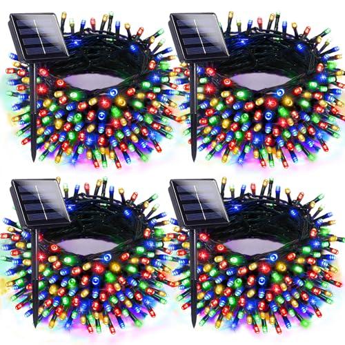 4pk Multi-Colored Solar Christmas Lights Outdoor Waterproof, 400 LED 132 FT Solar Powered LED String Lights Green Wire with 8 Modes, Solar Fairy Lights for Xmas Tree Party Wedding Garden Decorations