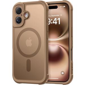 Thomo Magnetic for iPhone 16 Case, [Full Camera Protection] [Compatible with Magsafe] Military-Grade Shockproof, Anti-Fingerprint Translucent Matte Phone Case,Brown