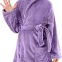 Girls Fleece Robe, Plush Hooded Soft Fuzzy Warm Fluffy Bathrobe for Kids, 110