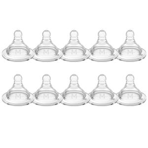 Silicone Replacement Nipple, Medium Flow Nipples for Wide Neck Bottles, 3+ Months, 10 Count