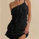 SOLY HUX Women's Mini Dress One Shoulder Ruffle Mesh Dresses Layered Backless Vacation Party Sundresses (Black, XXL)