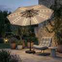 Kingdura 10FT Outdoor Patio Umbrella with Solar Lights, Market Table Umbrella with Push Button Tilt & Crank, 8 Sturdy Ribs, 32 LED Lights, UV Protection for Garden Lawn Deck Backyard Pool (Beige, 52.0x6.1x6.1 inch)