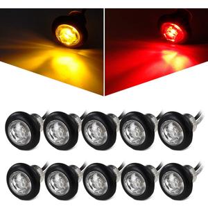 Partsam 10Pcs 3/4" Mini Round LED Marker Lights w Bullet Plugs, Sealed Waterproof Clear Lens 3/4 inch Clearance Lights for Trailer Pickup Trucks Car RV Camper ATV UTV Motorcycle 12V (5Amber + 5Red)