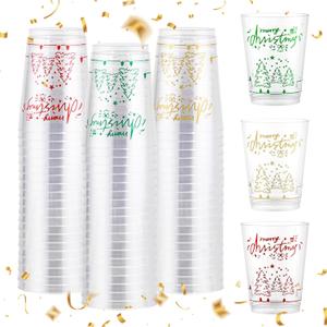 U-QE 10 oz Merry Christmas Party Cups (60 count) - Christmas Decorations Cups - Disposable Clear Plastic Cups for Party Decoration - Party Supply Drinkwear for Beer/Beverage/Snacks