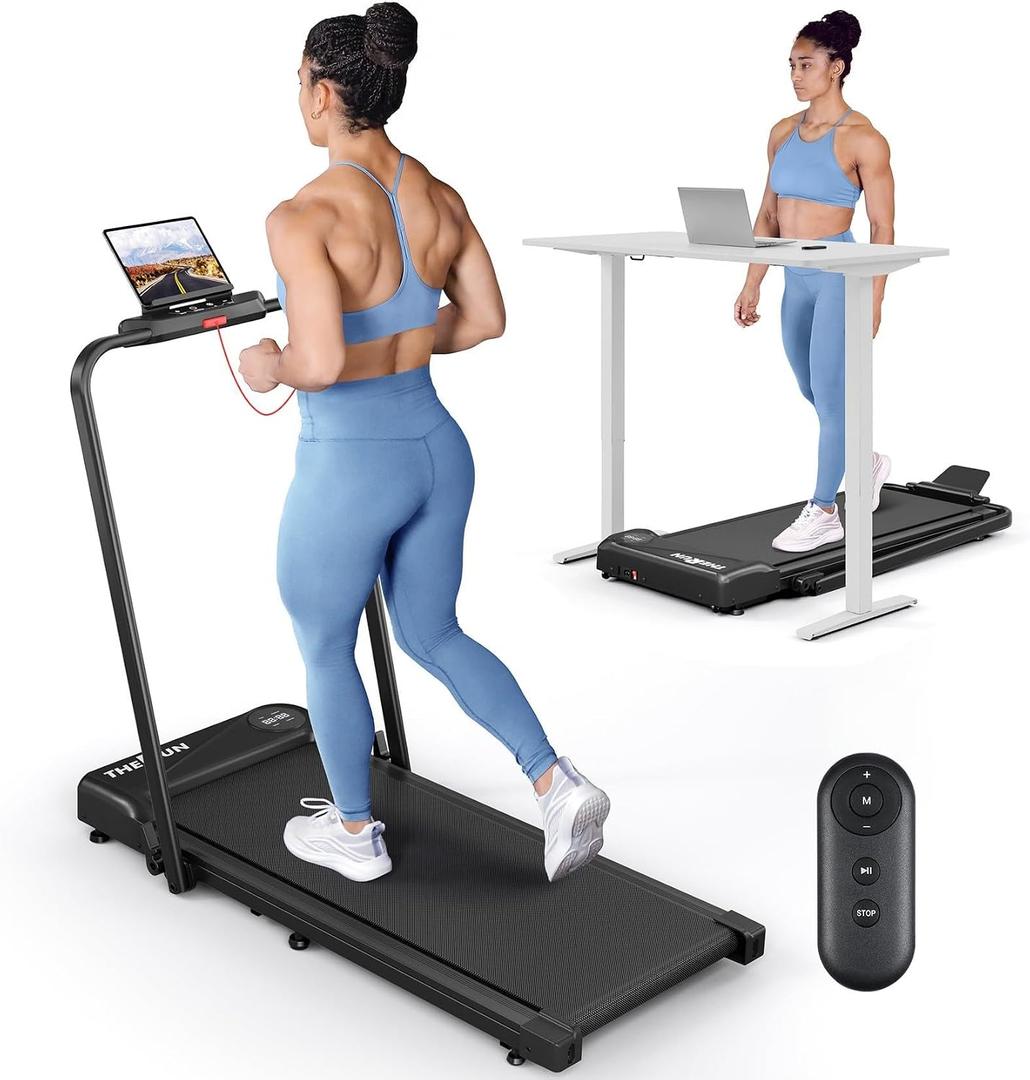 THERUN Walking Pad with Handle Bar, 2 in 1 Under Desk Portable Treadmill | 0.6-6.2 mph, 2 in 1 Folding Handle Bar, Quiet Core Motor, Space Saving Design, Remote Control, Portable & Compact for Home