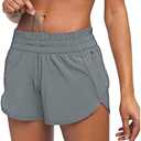 MCEDAR 4" Athletic Shorts for Women with Liner 2 in 1 Running Shorts Quick Dry Zipper Pocket Gym Workout Shorts, XL, Grey