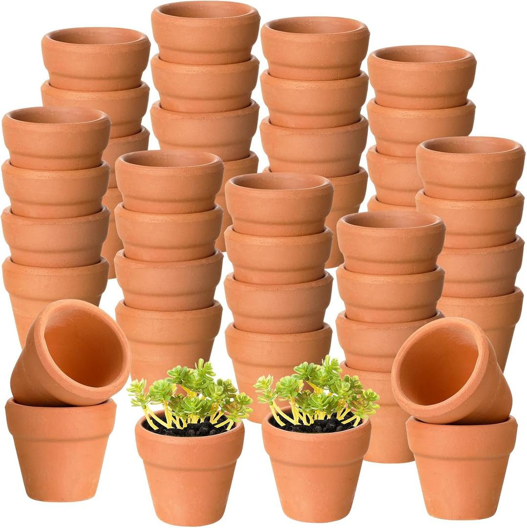 100 Pcs Small Mini Terracotta Clay Pots Flower Pots with Drainage Holes Clay Terra Cotta Pots Cactus Nursery Planter Succulent Terracotta Pots for Indoor Outdoor Plants DIY Craft, 1.2 x 1.2 inch