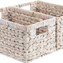 StorageWorks Pantry Baskets, Wicker Storage Baskets for Organizing, Bathroom Shelves, Pantry Organizers and Storage, Water Hyacinth, Natural (2x 13"L x 8"W x 7"H)
