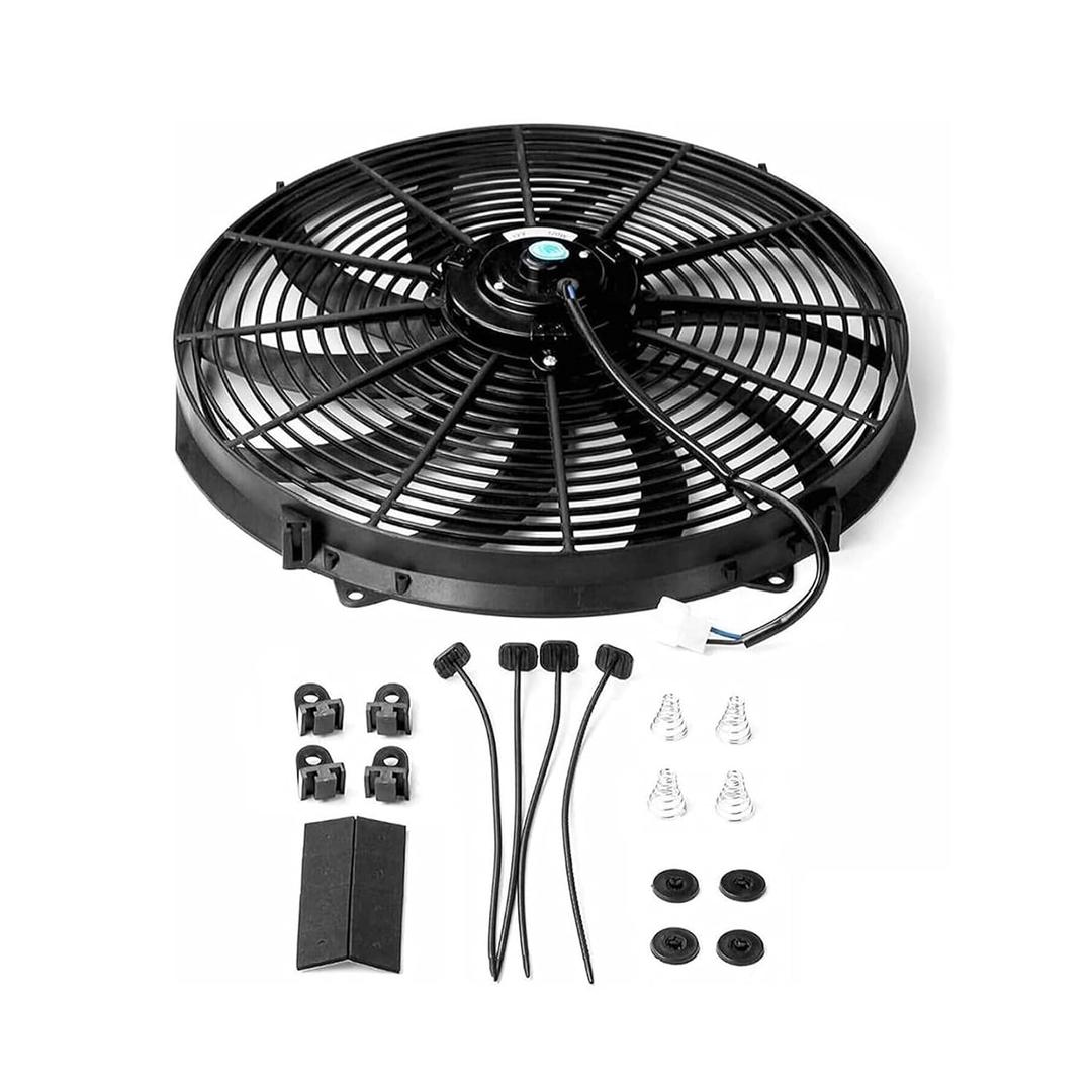 16 in Electric Radiator Cooling Fan Assembly Kit 10 S Blades Reversible Push or Pull 3000 CFM 12V Black