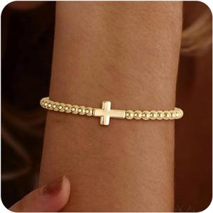Gold Bracelets for Women 14K Gold Beaded Bracelets Stackable Bracelets for Women Gold Charm Bracelet Non Tarnish Gold Jewelry for Women Trendy