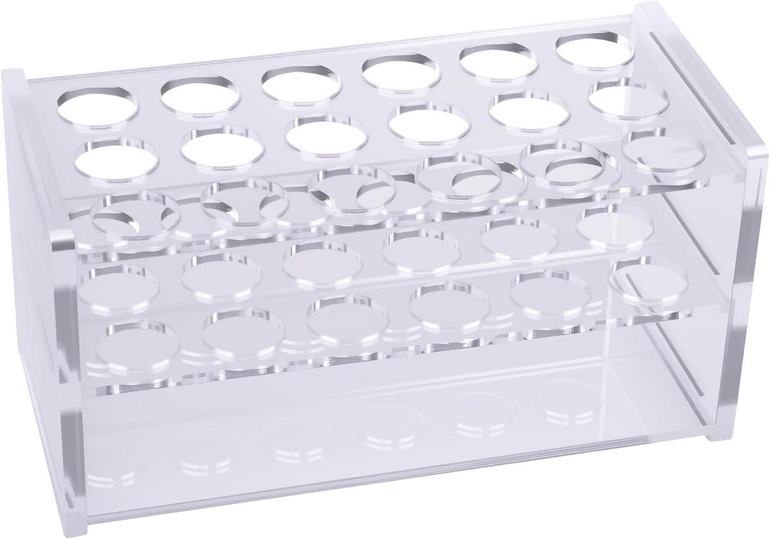 Clear Acrylic Test Tube Rack Thickened 4.5mm 18-Hole (17mm) Holder for 10ml & 15ml Tubes, Pens, Markers Transparent Lab & Desk Organizer (Clear - 18 Holes)