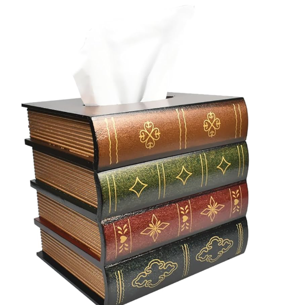 HandMade Retro Wooden Antique Book Tissue Box Cover Square Tissue Holder Dispenser Paper Cover Case Napkin Holder Home Decor for Bathroom Living Room Office car Kitchen (Coffce)
