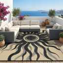 Garvee Outdoor Rug 6x9 Waterproof Patio Rugs with Boho Sun Pattern, Reversible Plastic Straw Camping Rugs Outdoor Indoor RV Mat Carpet for Deck, Backyard, Picnic, Porch, Balcony, Beach, Black
