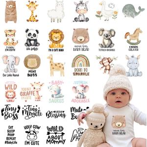 Kaciola 30 Sheets Baby Shower Games Iron on Transfers, Animal DTF Transfers Ready to Press Baby Bodysuit Making Stickers Iron on Decals for T Shirts Hoodie DIY Crafts (Animal)