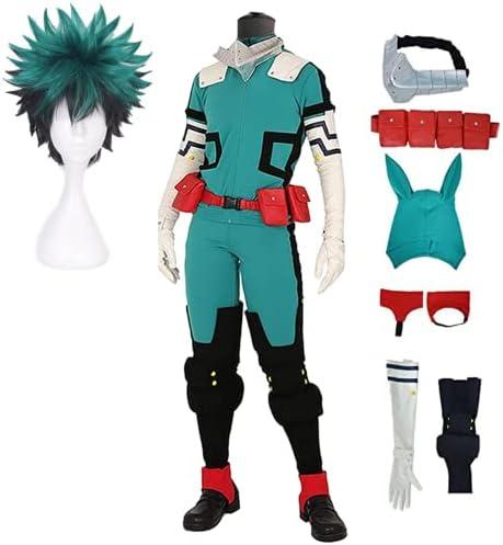 Deku cosplay Anime Costume Midoriya Izuku Cosplay Costume Jumpsuit Fighting Suit Full Set Halloween Outfit, Green, S