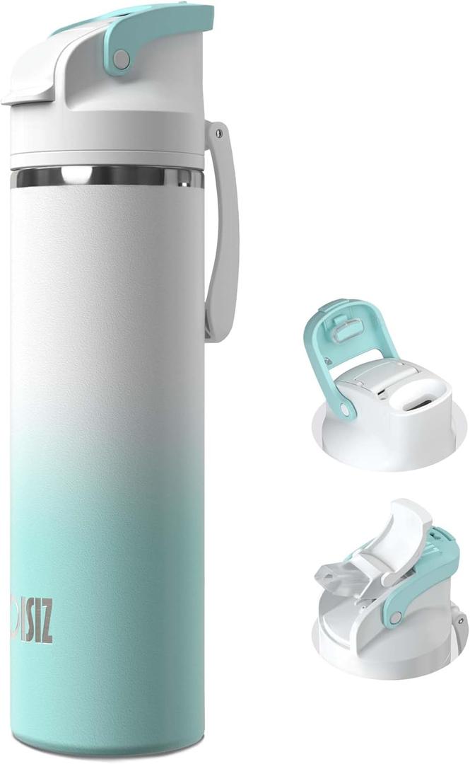 OISIZ Insulated Water Bottle 24 oz with 2 in 1 Spout and Straw Lid,One Click Safety Lock,100% Leakproof,Keep Cold 24H,Vacuum Stainless Steel Water Bottle for School,Travel and Sports,Dishwasher Safe, Frost
