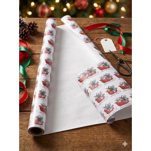 LaRibbons Christmas Wrapping Paper Jumbo Roll with Red Pom Pom, Classic Sled Design Gift Wrap Set for Christmas, Holiday, Party Celebration, 30 Inch X 40 Feet (100 sq. ft. ttl.)