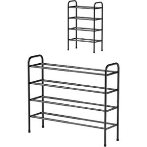 Kitsure Extendable Shoe Rack - 2-Tier Adjustable Metal Shoe Organizer, Sturdy Rust-Resistant Shoe Shelf for Entryway, Closet, or Bedroom, 17.5"32.6" x 9.1" x 27.6", Black