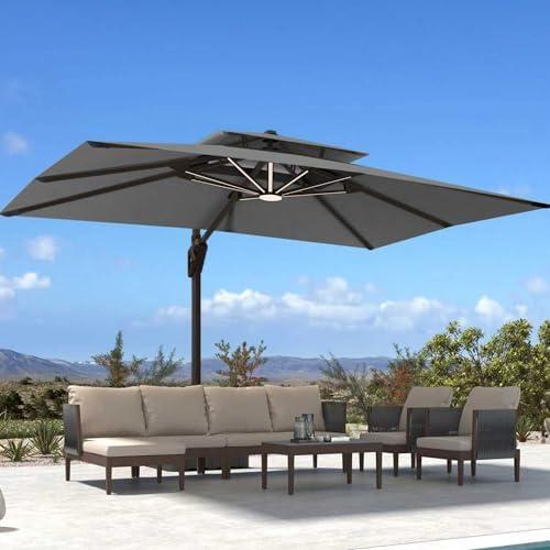 Deconk 10' X 13' Patio Umbrella Outdoor Cantilever Large Rectangle Offset Umbrellas Heavy Duty Aluminum Double Top with 360-Degree Rotation for Pool Garden Deck, Grey