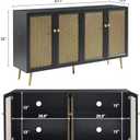 63" Large Buffet Sideboard with LED Light, Storage Accent Cabinet with 4 Doors, Wood Console Cabinet for Living Room, Black