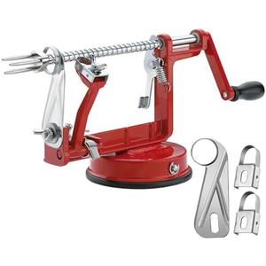 Apple Peeler Corer, Long lasting Chrome Cast Magnesium Alloy Apple Peeler Slicer Corer with Stainless Steel Blades and Powerful Suction Base for Apples and Potato(Red)