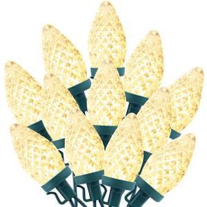 C9 LED Christmas String Lights, 66ft 100 LED Waterproof Strawberry String Lights, Plug-in Extendable Green Wire Lights String for Outdoor Indoor Outside Patio Wedding Party Decoration, Warm White