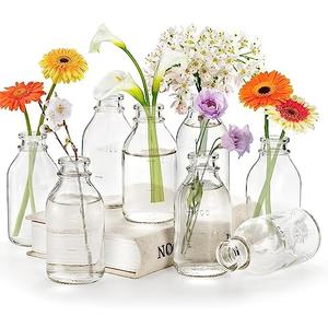 Okllen Set of 12 Glass Bud Vase, Small Milk Bottle Flower Vases Decorative Glass Bottles, Vintage Bud Vases Centerpiece for Home Decor Wedding Reception, Clear