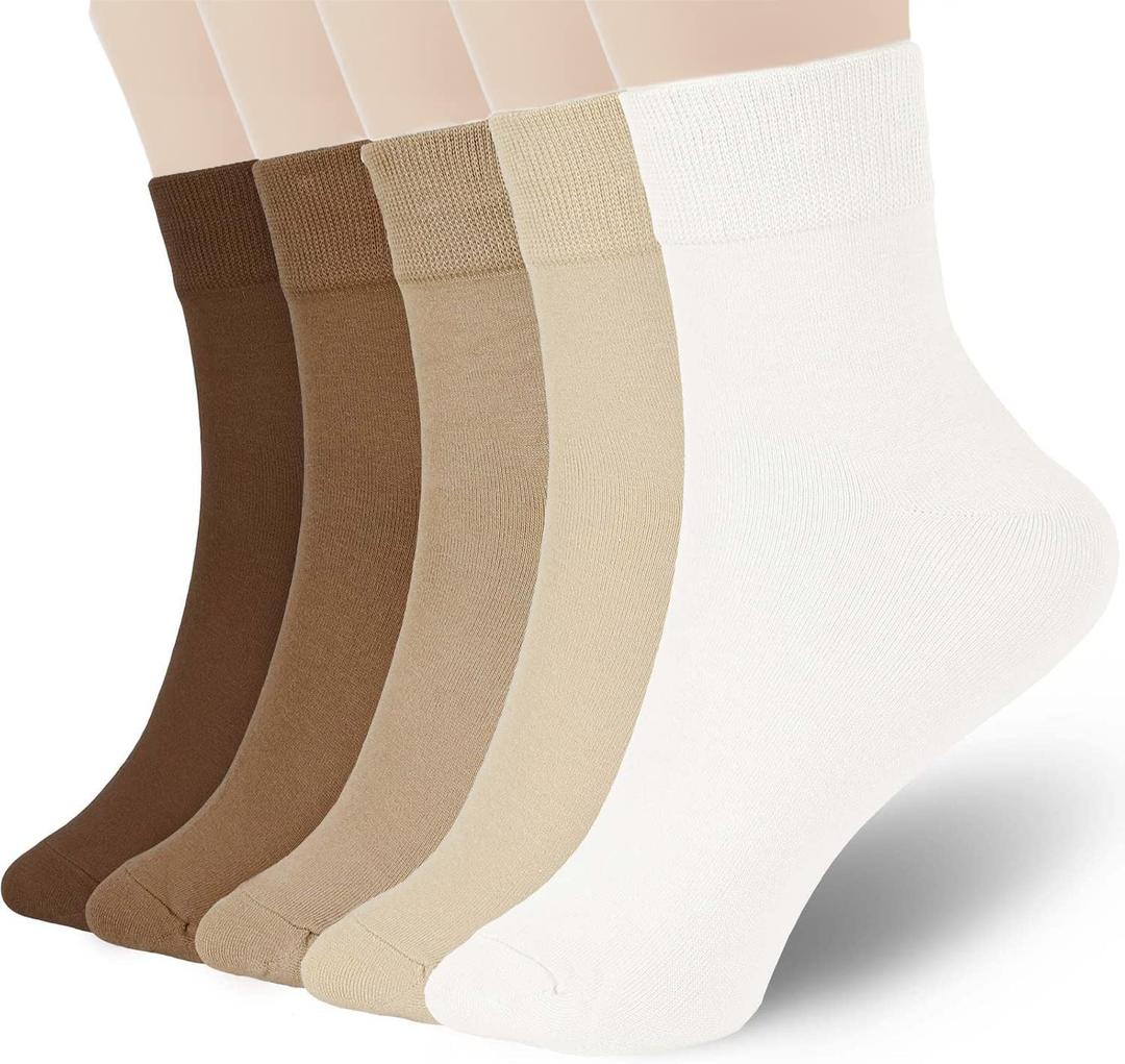 FGZ Women Thin Cotton Socks Soft Cozy Socks Cute Ankle Crew Socks 5 Pairs (9-11), Beige 