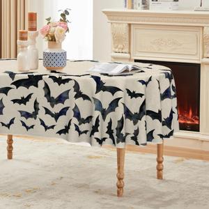 Horaldaily Halloween Tablecloth 6084 Inch Oval, Bats Black Washable Table Cover for Party Picnic Dinner Decor (Beige)