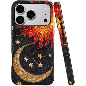 Case for iPhone 17 Pro,Fits Glossy Case Design for Girl Women,Celestial Stained Glass Sun Moon Star