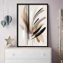 Framed Feather Lines Abstract Canvas Wall Art Print Modern Minimalist Poster Picture Living Room Bedroom Office Gallery Decor Living Room Bedroom Office Apartment 16X24 Inch Ready to Hang