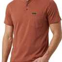 BOCOMAL Non FR - Men's Henley Work Shirts, Stretch-Cotton Relaxed Fit | 5.5oz Lightweight, EX-Soft, Breathable, Chest Pocket, Versatile Workwear - Ideal for Jobsite & Casual, Large