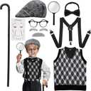 Skirfy Old Man Costume for Kids,100 Days of School Costume for Kids, Old Person Outfit for Boys, Grandpa Costume (135(3.9-4.1ft,Age 6Y-7Y))