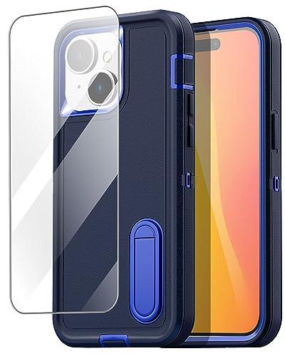 AICase Compatible with iPhone 15 Case Built-in Stand with Glass Screen Protector,Heavy Duty Drop Protection Full Body Rugged Shockproof Military Protective Tough Durable Cover_2
