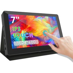 7inch Touch Screen Computer Monitor for Raspberry Pi, Portable IPS Monitor HDMI 1024 * 600 Touchscreen with Speakers, Second Monitor for Gaming Consoles/PC/Camera/Win OS