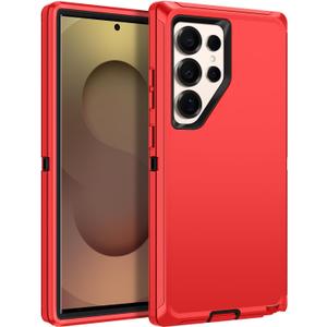 for Samsung Galaxy S25 Ultra Case Heavy Duty Protective Shockproof Drop proof 3-Layer Full Body Protection [Without Screen Protector] Tough Rugged Case for Galaxy S25 Ultra, Red/Black