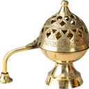 Brass Dhoop Dani with Handle for Puja | Traditional Brass Incense Burner with Dome Lid | Decorative Dhoop Holder for Temple, Home & Spiritual Use (5 x 5)