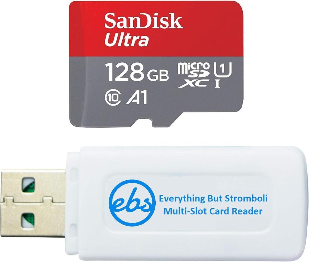 SanDisk MicroSD Ultra 128GB Memory Card Compatible with Wyze Cam OG, Wyze Cam Pan v3 Smart Camera (SDSQUAB-128G-GN6MN) A1 UHS-I C10 Bundle with 1 Everything But Stromboli Micro SDXC & SD Card Reader