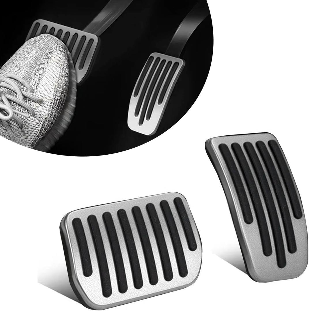 2 PCS Tesla Foot Pedal Pads Kit, Brake Accelerator Safety Anti-Slip Pedal, Alloy + Rubber Strip Original Car Molded Pedal Cover Accessories, Compatible with 2019-2024 Tesla Model 3/Y (Silver)