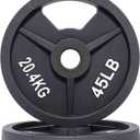 Fitvids Olympic Cast Iron 2-Inch Weight Plate for Strength Training & Weightlifting, Rubber Coate Style, 45lbs