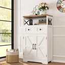 Farmhouse White Storage Cabinet with Doors and Drawers, Freestanding Kitchen Pantry Cabinet, Floor Storage Cabinet Hutch Cupboard for Kitchen/Laundry/Living Room/Bedroom (42.5"H)